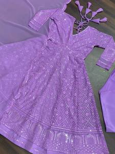Ensemble Kurta Anarkali pour femme Unity Luxure, lavande, broderie Chikankari, avec dupatta, tissu en coton premium, longue tenue ethnique festive - Product Image 5