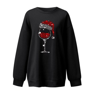 Best Quality Loose Casual Women's Long Sleeve Pullover Sweater Solid Red <b>Hat</b> Wine Breathable <b>Christmas</b> Sweatshirts <b>for</b> Winter - Product Image 4