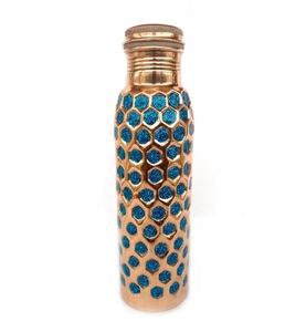 100% Pure & Handmade Hammered Copper <b>Water</b> <b>Bottles</b> with Hand Painted Color Leakproof Pure Copper <b>Water</b> <b>Bottle</b> - Product Image 1