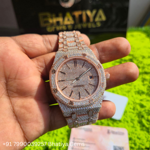 นาฬิกาหรูอัตโนมัติ VVS มอยส์ซาไนต์ ประดับเพชรเต็มเรือน ตัวเรือนสีโรสโกลด์ สายสแตนเลส กระจกแซฟไฟร์ แสดงวันที่ สำหรับทุกเพศ - Product Image 3