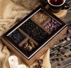 Bocal à épices en verre carré en bois et boîte à condiments avec support en bois organisateur pour assaisonnements - Product Image 2