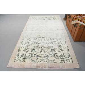 Tapis turc 4,7 x 8,5 pieds, tapis, tapis blanc à pois en laine - Product Image 1