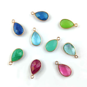 Pendentif lunette saphir bleu 12x9mm poire briolette or rose et plaqué rhodium fait à la main breloque en argent sterling 925 - Product Image 3