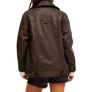 แจ็กเก็ตหนังพิมพ์ลายสำหรับผู้หญิงเสื้อแจ็กเก็ตหนังสไตล์นักแข่ง - Product Image 3