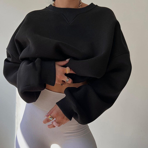 Sudaderas de gran tamaño con cuello redondo, sudadera holgada de talla grande con hombros caídos y manga larga, jerséis de algodón personalizados para mujer, sudadera - Product Image 2