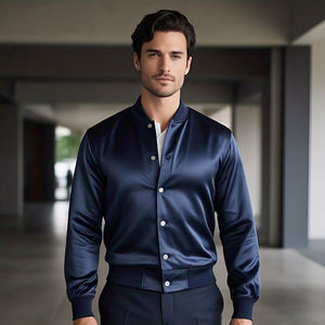Chaqueta Bomber de Satén Personalizada para Hombre, con Botones, Cuello Redondo, Lona Impermeable, para Invierno, Estilo Urbano - Product Image 1