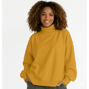 Sweat-shirt à col roulé surdimensionné bleu clair pour femmes, en coton tricoté uni, respirant, Trackstar OEM Private Label - Product Image 5