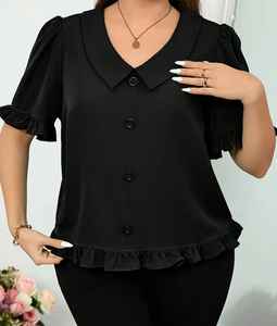 Chemisier à col rond imprimé Geo, haut élégant à manches courtes pour le printemps et l'été, vêtements pour femmes - Product Image 5