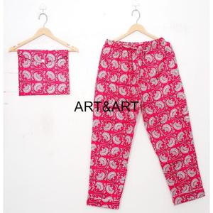 Traje de noche de algodón con estampado Floral rosa, conjunto de pijama de algodón indio hecho a mano, vestido de noche para mujer, Conjunto de pijama de noche con estampado Floral - Product Image 3