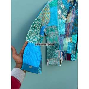 Veste en coton bohème réversible faite à la main pour femmes indien Patchwork imprimé matelassé manteau court broderie respirant vacances - Product Image 5