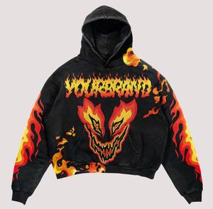 Heavyweight Vintage Acid Washed Streetwear Tracksuit Set for Men Distressed Hoodie & Sweatpants Winter Printed Stack Pants - Product Image 2