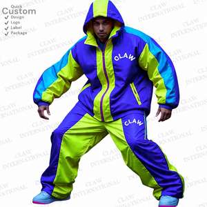 Chándal cortavientos Vintage con cremallera, conjunto de 2 piezas, chándal ligero de gran tamaño de nailon liso para hombre - Product Image 4