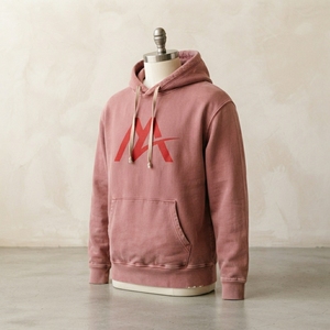 MATTIERA <b>Mens</b> Embroidered Dusty <b>Pink</b> Washed Pullover <b>Hoodie</b> Red Logo 100% Cotton Fleece Sweatshirt Streetwear Casual Hooded Top - Product Image 3