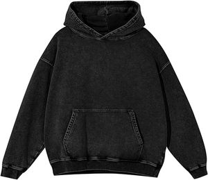 100% algodón Vintage ácido lavado pulóver Unisex desgastado Sudadera con capucha holgada hombres de gran tamaño invierno estampado Sudadera con capucha - Product Image 1