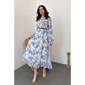 Robe bleue avec détails de passepoil - Bleu - Product Image 1