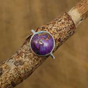 Púrpura cobre Mohave turquesa conjunto 925 plata esterlina minimalista Pequeño anillo de piedra anillos finos hechos a mano para boda adolescente - Product Image 1
