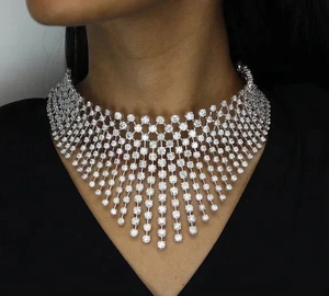 Ensemble de bijoux de mariée en diamant moissanite tendance, collier et boucles d'oreilles de luxe, ensemble de bijoux de fête de mariage pour femmes - Product Image 5