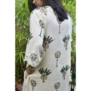 Elegante Conjunto de Kurta de Algodón Georgette con Estampado Floral Bagiya Verde Marfil, Pantalones y Saree Anarkali Pakistaní para Mujer, Estilo Étnico Casual - Product Image 5