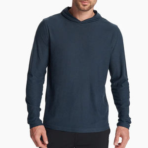 Men's Navy Blue Long Sleeve Hooded <b>UV</b> <b>Protection</b> Shirt 100% Polyester Quick Dry Solid Color Pullover Fishing Wear - Product Image 1