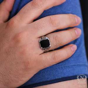 Men's 925 Sterling Silver Rectangular Onyx Stone <b>Ring</b> Bezel Setting Gift - Product Image 1