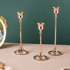 Portavelas cónico de Metal de diseño increíble con acabado de cobre para fiestas de eventos en casa, portavelas decorativo - Product Image 1