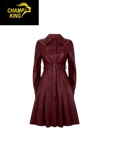 Manteau long pour femme de haute qualité, écologique, en cuir luxueux, boutons, fermeture éclair - Product Image 1