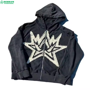 Custom French Terry Vintage Acid Wash Embroidery Unisex Zip Hoodies <b>Drop</b> Shoulder <b>Sun</b> Faded Zipper 100% Cotton Quick Dry - Product Image 4