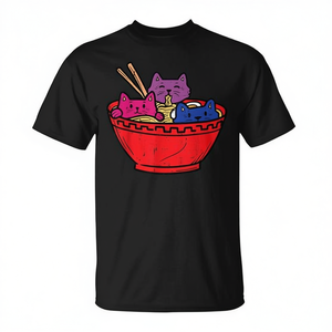 T-shirt Cats In Ramen per adulti, unisex, a maniche corte, girocollo, con stampa digitale, per attività promozionali - Product Image 2