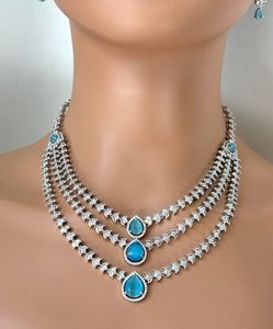 Collar de novia en capas Aqua Blue Tiple joyería de boda india y paquistaní collar de lágrima de Madre de la novia dama de honor, regalo - Product Image 1