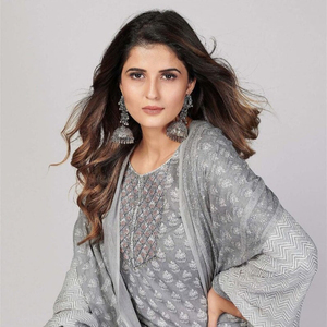 Latest Design Women Rayon Readymade Grey & White 3 Pc Suit Party Wear Embroidered Work on <b>Kurti</b> and Pant With Malmal Dupatta - Product Image 1