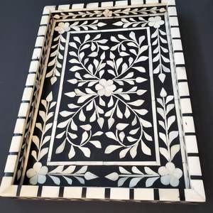Plateau classique d'incrustation d'os de DESGINE avec motifs floraux Plateau de service d'incrustation d'os - Product Image 1