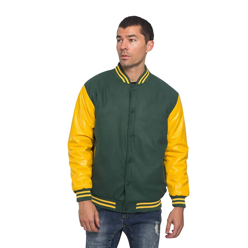 Профессиональные университетские куртки зеленого и желтого цвета от производителя OEM & ODM Service в наличии на складе