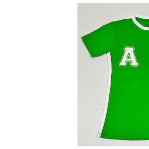 T-shirt personnalisé pour femmes AKA Iota Phi Lambda, motif lettres, manches régulières, imprimé streetwear, col rond, blanc vert uni teint - Product Image 3