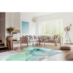 Tapis imprimé marbre abstrait : design moderne 3D doré de luxe, tapis en chenille - Product Image 3