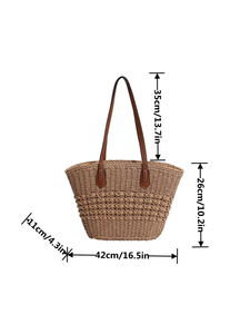 2025 <b>Summer</b> Handmade Beach Totes Vietnam Woven Rattan Leather Handles Zipper Closure Pearl Embroidery Bow Featuring Feathers - Product Image 4