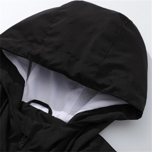 แจ็คเก็ตกันลมน้ำหนักเบามีซิปมีฮู้ดสำหรับผู้ชายและผู้หญิงแจ็คเก็ตผู้ชายสีดำสีขาวโพลีเอสเตอร์ - Product Image 3