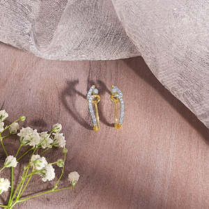 Zephyra Arc Gold & Rhodium Plated Hoop <b>Earrings</b> with Zircon & <b>Pearl</b> - Product Image 1