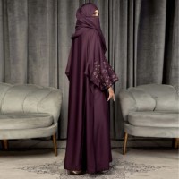 Abaya islamique modeste grande taille pour femme, en mousseline de soie 100% soie, coupe droite, manches longues, taille naturelle, couleur unie, longueur cheville, pour achats en ligne