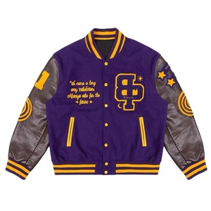 Chaqueta de invierno informal con capucha y cremallera para hombre personalizada, Mangas de cuero de tela de lona de lana transpirable con parches de chenilla con letras - Product Image 1
