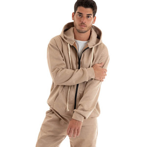 Ensemble de pantalons de survêtement à capuche 2 pièces en coton polaire à la mode pour hommes, coupe ample, fermeture éclair, logo personnalisé pour les survêtements d'hiver à imprimé bouffant - Product Image 3