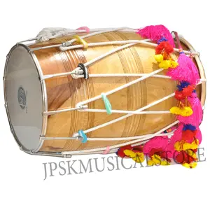 ไม้ Dhohl เครื่องดนตรี Dholak ไม้อินเดียทําด้วยมือไม้ Dholki กลองดนตรีหนังแกะอินเดียราคา