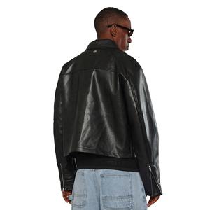Veste en cuir véritable à col montant de haute qualité pour hommes, manteau long d'hiver en noir et blanc, nouveau design pour motos - Product Image 2