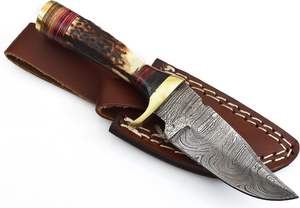 Couteau fait main pour le camping en acier damas pour la chasse en plein air avec lame fixe et gaine en cuir couteau de survie de soutien OEM - Product Image 2