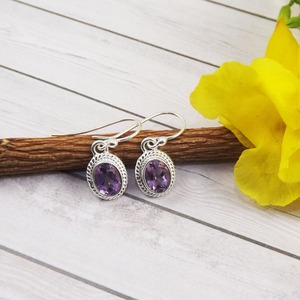 Pendientes de alta calidad Piedra preciosa de amatista 925 Pendientes de plata esterlina sólida para mujeres Niñas Pendientes colgantes Joyería de plata - Product Image 4