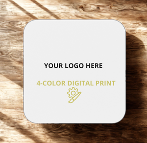 Sottobicchieri quadrati in pelle italiana con logo personalizzato a 4 colori, stampa digitale, tappetini e sottopiatti premium per l'ospitalità ed eventi - Product Image 1