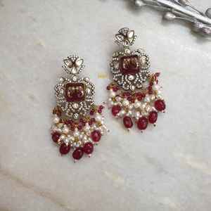 Kundan AD Fusion Ruby Red Fashion Boucles d'oreilles - Product Image 2