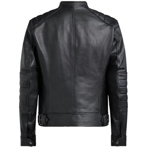 Nouvelle veste en cuir vintage noire pour homme, veste de motard classique avec épaules matelassées, fermeture éclair sur le devant et col montant - Product Image 4