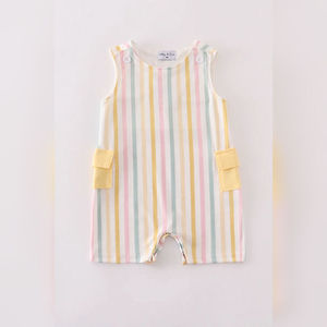 Miellat enfants vêtements Jonjon bébé garçon barboteuse arc-en-ciel rayure poche personnalisé doux coton lavable brodé vêtements pour bébés - Product Image 1
