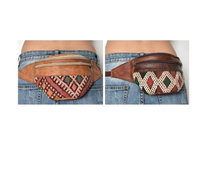 Sac banane en cuir Kilim marocain authentique fait main, style vintage bohème, avec fermeture à loquet, style rétro rock, OEM pour femme