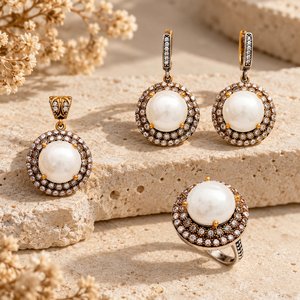 Juego de Joyería de Plata de Ley 925 con Circonita de Forma Geométrica, Chapado en Oro, Elegante, Hecho a Mano en Turquía, al por Mayor, para Mujer - Product Image 2